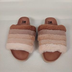 SM New York Sausalito Faux Fur Ombre Striped Slide Slippers